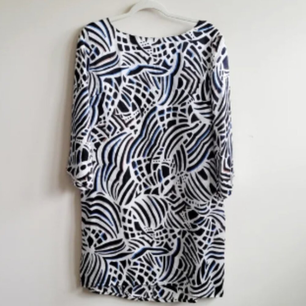 Lilli Sucre 100% Silk Knee Length Shift 3/4 Sleeve Print Dress